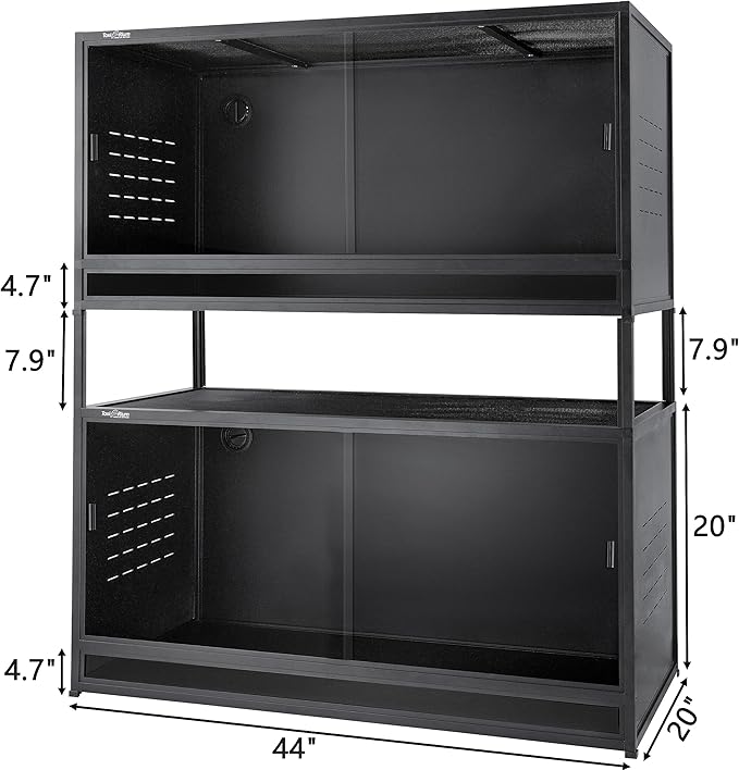 PVC Reptile Enclosure Space Efficient 44''x20''x20'' Stackable ToxiRium Large Reptile Terrarium 76 Gallons for Bearded Dragon Lizard Snake, Breeding Vivarium with Sliding Doors Lock-2pcs with spacers