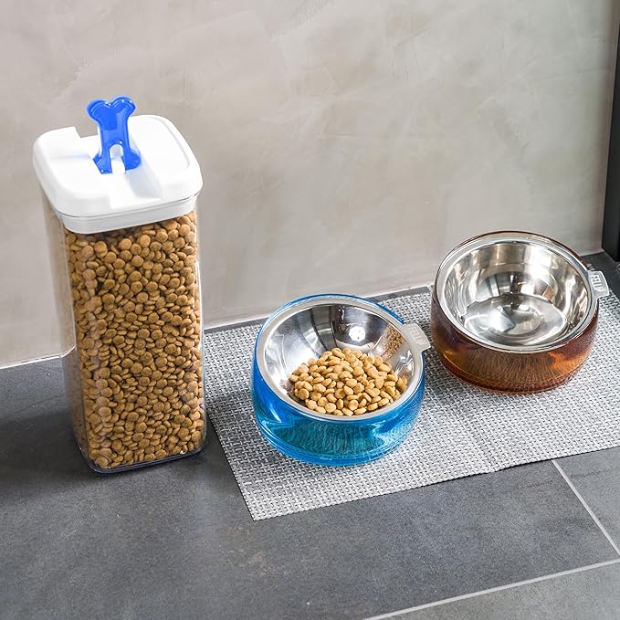 Felli Oblik Raised Dog Food Water Bowls for Small Short-Leg Dogs, Removable Stainless Steel Dish Dishwasher Safe, No Spill Tilted Metal Feeder for French Bulldog, Maine Coon Cats (1.5Cup, Shadow)