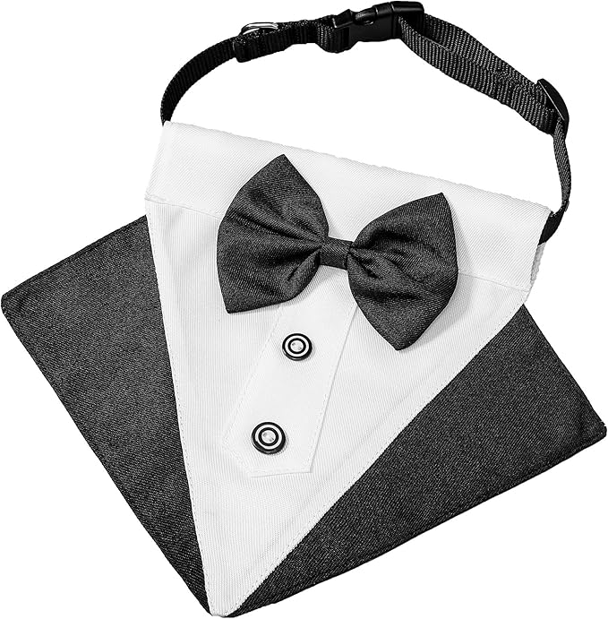 ADOGGYGO Formal Dog Tuxedo Wedding Pet Bandana Collar with Bow Tie, Adjustable Bowtie Collar Bandana for Medium Dog (Medium)