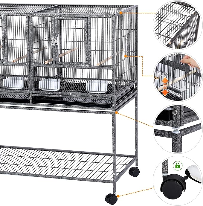 Topeakmart Divided Breeder Parakeet Canary Lovebird Finch Budgie Bird Cages W/Rolling Stand 1 Pack