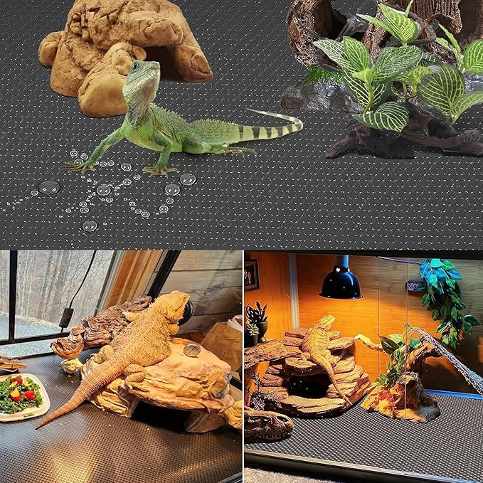 KABASI Reptile Substrate Liner Terrarium Carpet, Bearded Dragon Tank Accessories, Non-Adhesive Reptile Carpet Reptile Flooring Mat Bedding for Leopard Gecko, Snake, Lizard, Tortoise, 17.7x78.7 inch