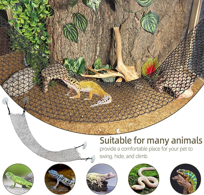 Bearded Dragon Hammock Lizard Climbing Hammock Lounger Collapsible Reptile Climbing Wall Bridge Tank Accessories for Gecko Snake Hermit Crab Chameleon (1 Pcs)