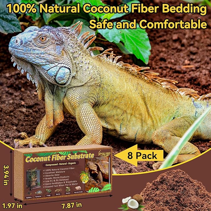 Legigo 8 Pack Compressed Coconut Fiber Substrate - 100% Organic Coconut Fiber Brick Bedding for Reptiles, Natural Coco Husk Substrate Terrarium Bedding for Snake, Hermit Crabs, Frogs, Tortoise, Gecko