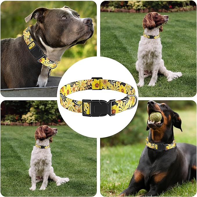 Adjustable Soft Pattern Pet Collar with Safety Buckle for Boys Girls and Puppies (Yellow Floral,M)