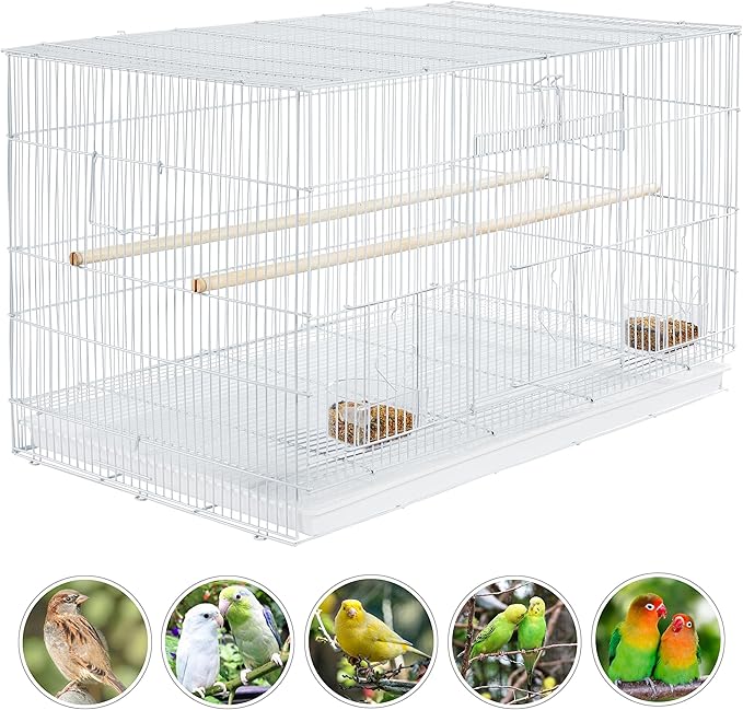 Topeakmart 30-inch Flight Bird Cage for Parrots Finches Budgies Cockatiels Parakeets Lovebirds Canaries with Slide-Out Tray, White
