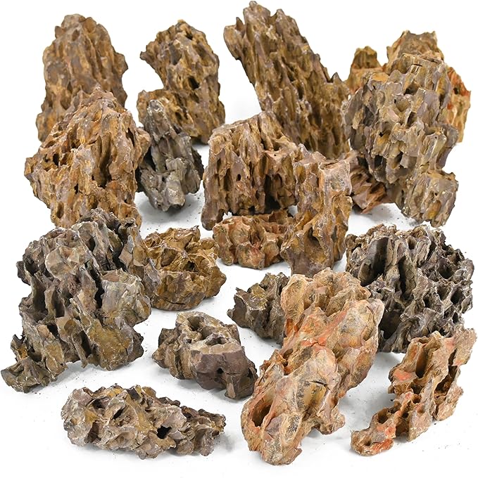 Unocho Dragon Stone Aquarium Rocks 5lb Seiryu Stone for Fish Aquariums Landscaping Model Fish Tanks Terrariums Vivariums Paludarium Amphibian Enclosures(2-4 inches)