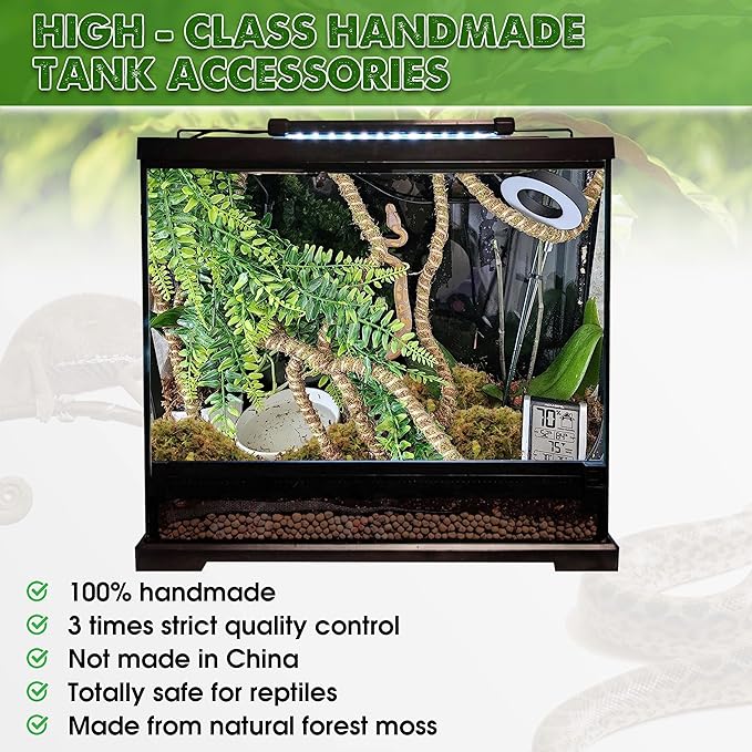 Duspro Reptile Decor Set Including 10FT Reptile Vine Climbing Bendable Branch & 04 OZ Natural Dried Forest Moss Bag Ideal for Bearded Dragon Chameleon Snake Gecko Lizard Terrarium Tank Accessories
