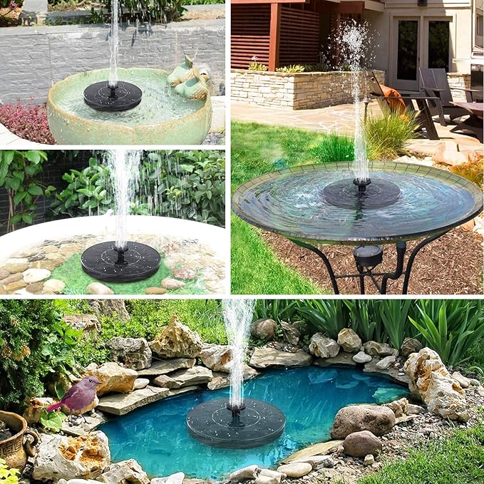 Mademax Solar Bird Bath Fountains Pump, Upgrade 1.4W Solar Fountain with 6 Nozzle, Free Standing Floating Solar Powered Water Fountain Pump for Bird Bath, Garden, Pond, Pool, Outdoor