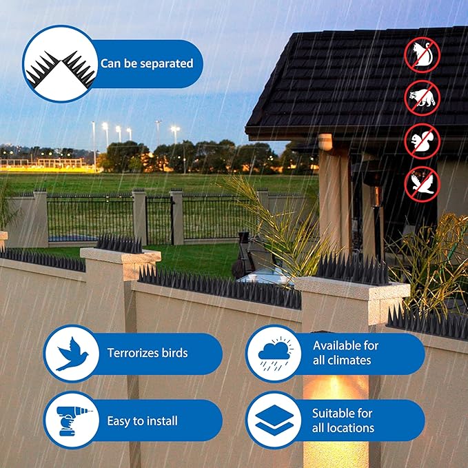 CIIC Bird Spikes, 30 Pack Pigeon Squirrel Raccoon Cat Deterrent Spike Outside Anti Robin Defender Outdoor to Keep Birds Away Roof Fence Window Nest, Black