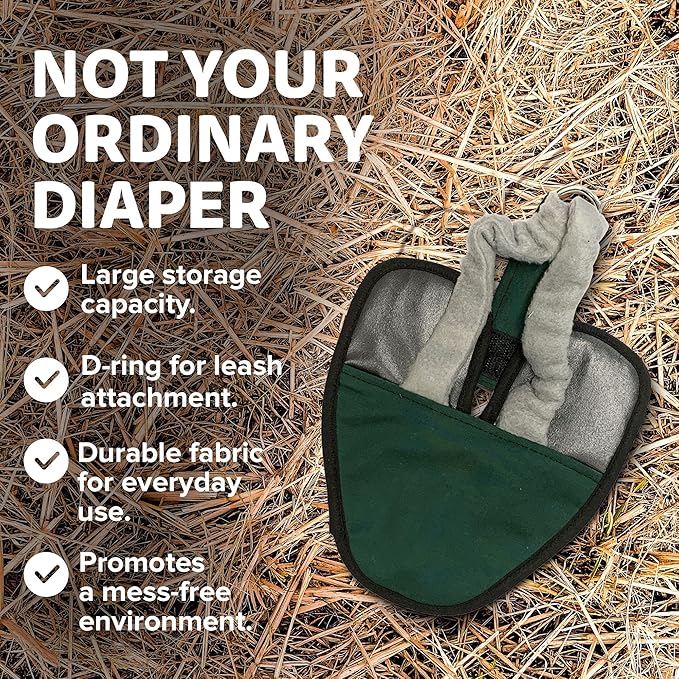 Bird Diaper, Wrap Around, for Larger Pigeons, Small Breed Hens and Roosters, Leak-Proof Design, Comfortable Fleece Strap Bird Harness with Sewn-in Liner & Secure Hook and Loop Closure - XS, Green