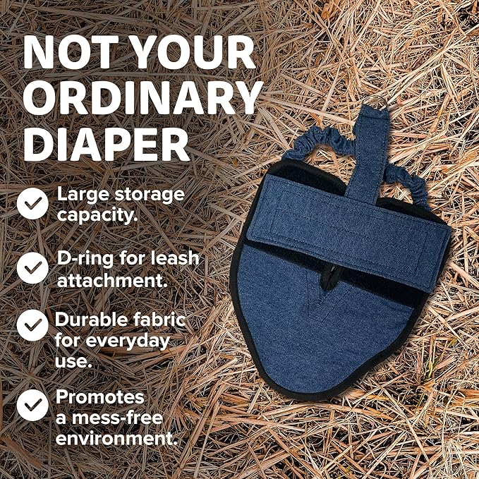 Hen Holster Bird Diaper, Wrap Around - for Hens, Roosters, Ducks, Leak-Proof Design, Comfortable Fleece Strap Bird Harness with Sewn-in Liner, Secure Hook and Loop Closure - XL, Denim