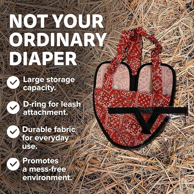 Hen Holster Wrap-Around Bird Diaper & Harness for Hens, Roosters, Ducks - with Removable Vinyl Liner, Adjustable Fit for Outdoor Adventures & Indoor Use - Easy to wear - XL, Red Bandana