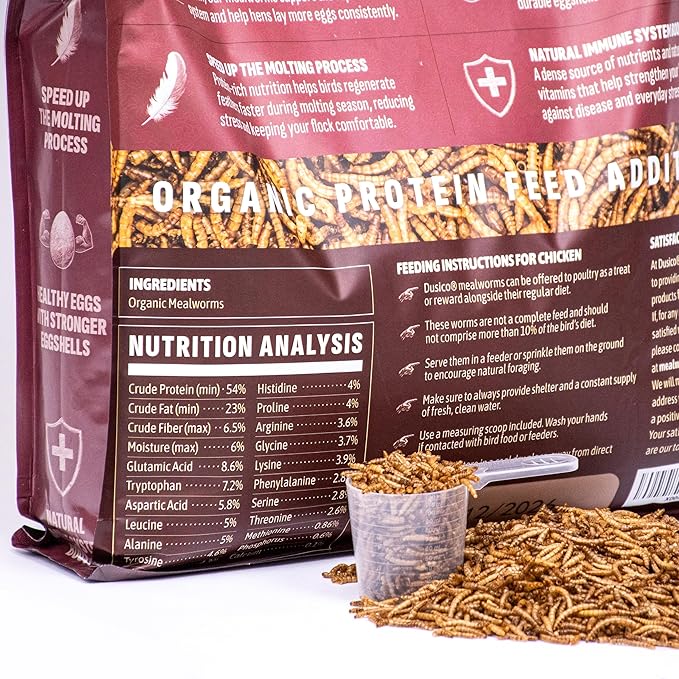 Dusico® Dried Mealworms 5LB / 2.3KG – Premium Mealy Worms, Dried for Birds Feeder, Chickens, Ducks, Quail, Reptiles & Fish – High Protein Non-GMO Chicken Treat, Wild Bird & Poultry Food Additive