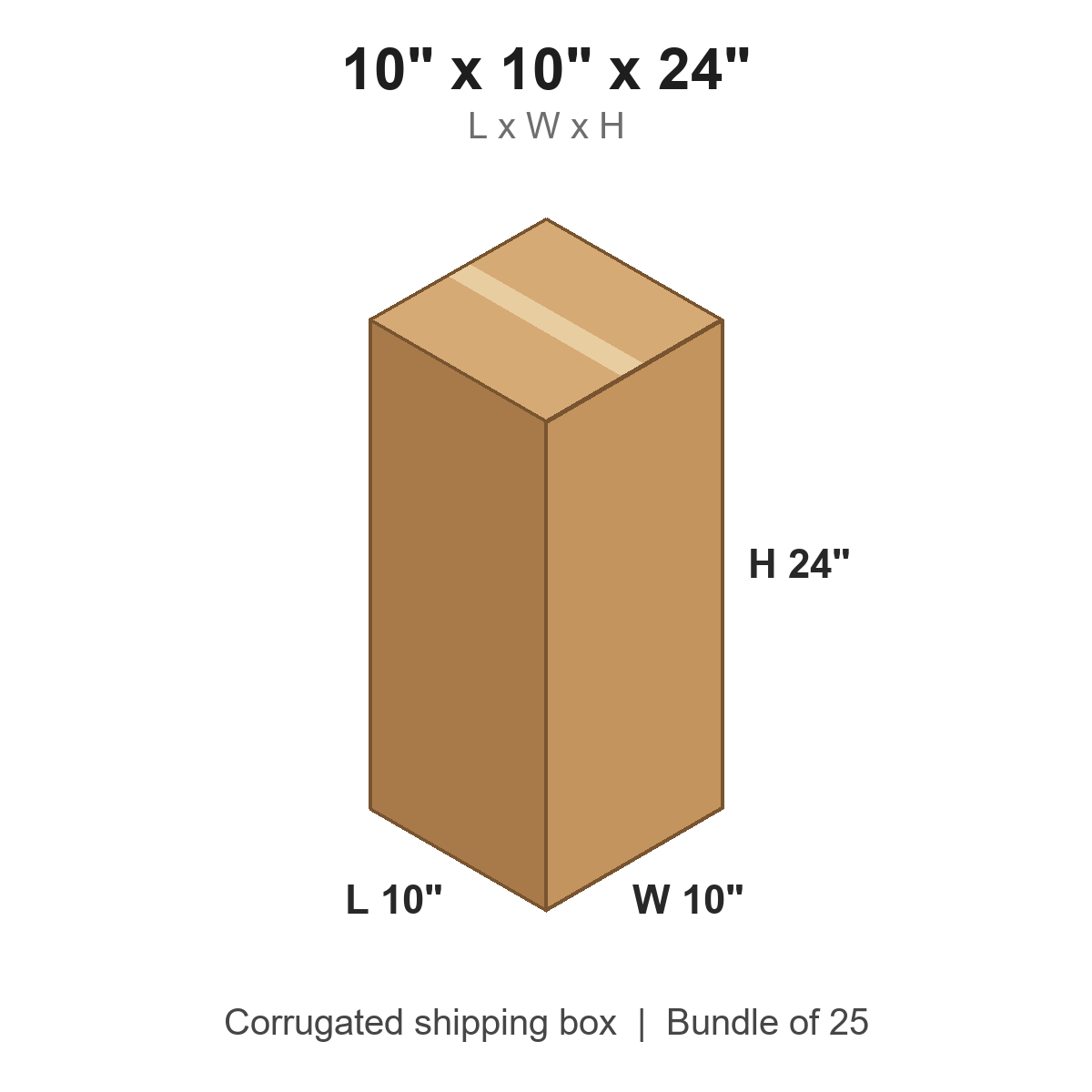 10x10x24 Tall Corrugated Shipping Boxes (10 x 10 x 24 in), Bundle of 25