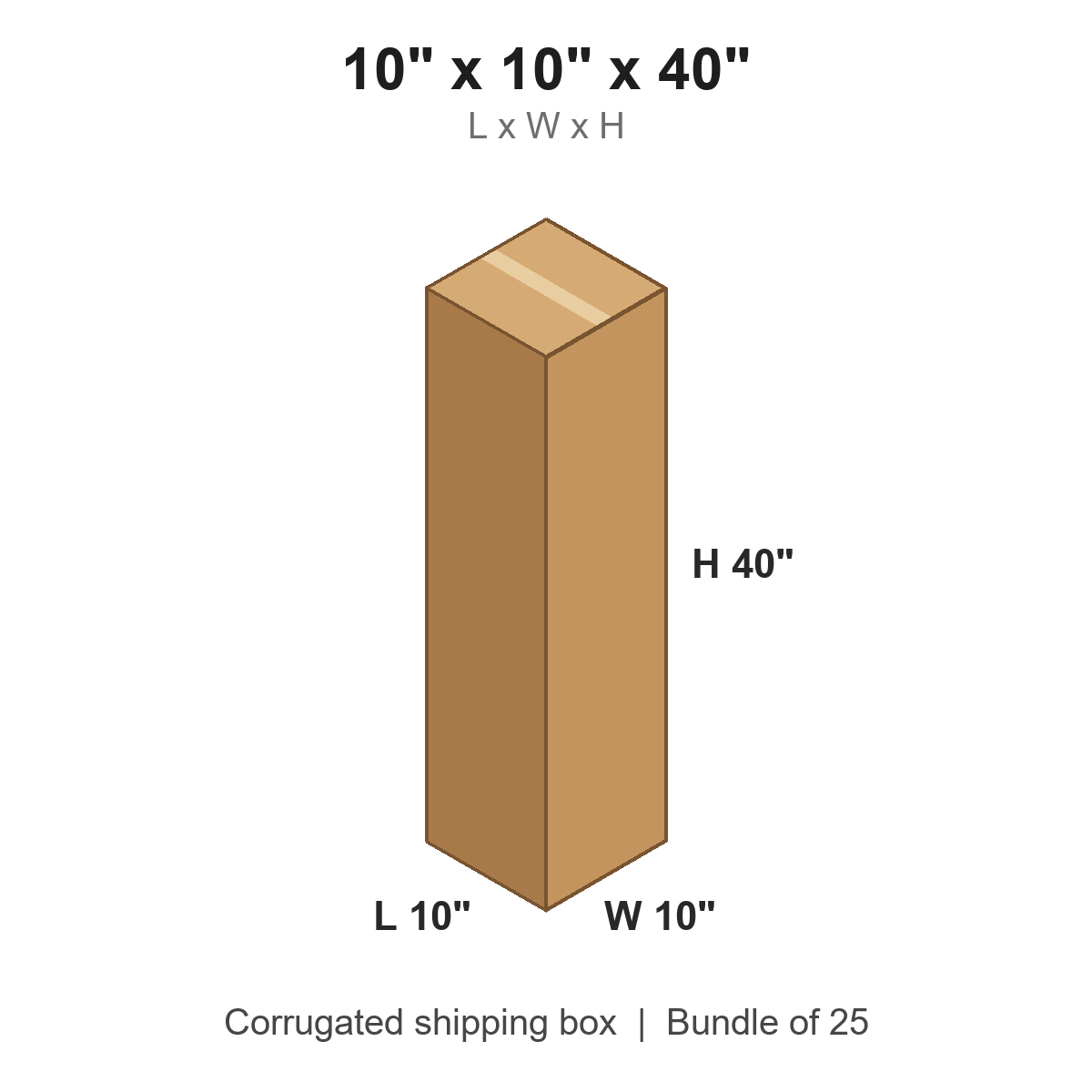 10x10x40 Tall Corrugated Shipping Boxes (10 x 10 x 40 in), Bundle of 25