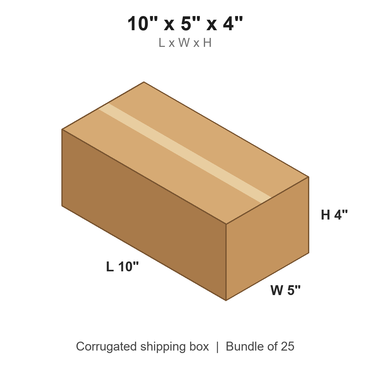 10x5x4 Long Corrugated Shipping Boxes (10 x 5 x 4 in), Bundle of 25