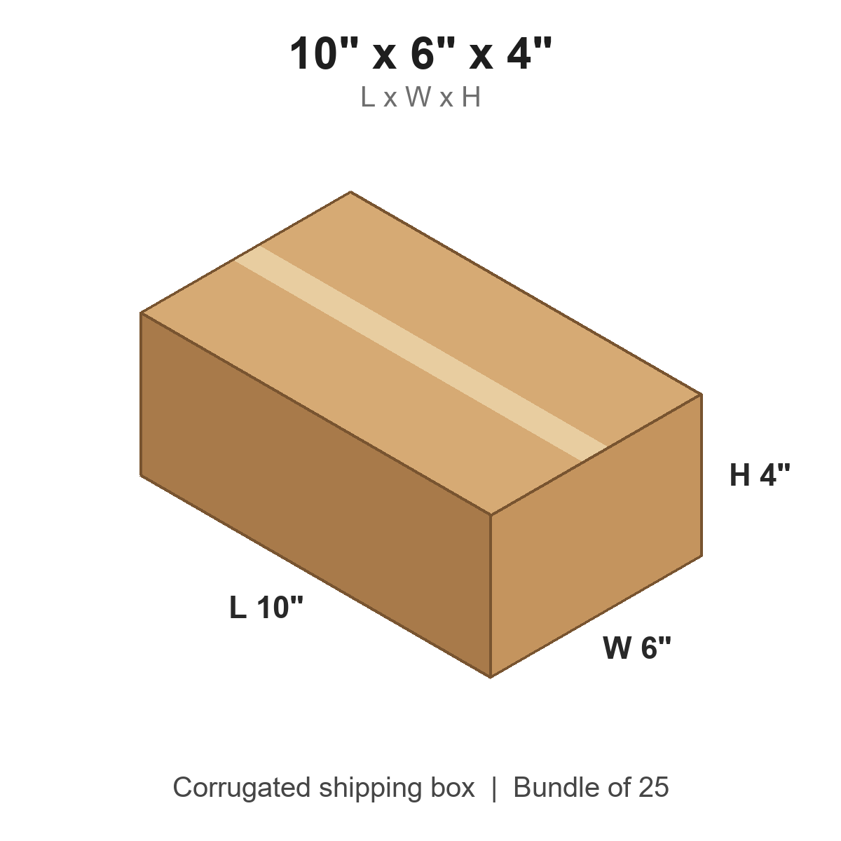 10x6x4 Corrugated Shipping Boxes (10 x 6 x 4 in), Bundle of 25