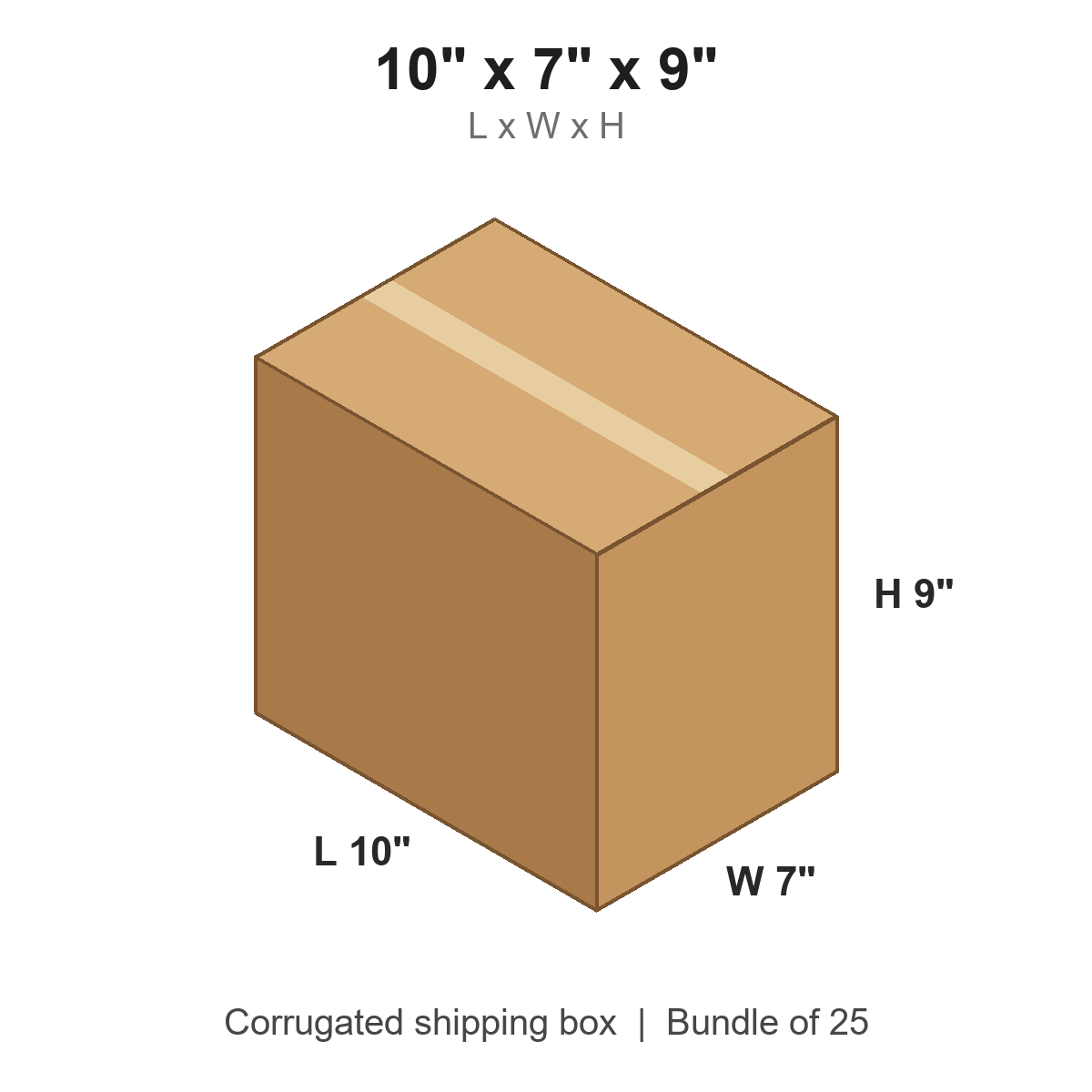 10x7x9 Corrugated Shipping Boxes (10 x 7 x 9 in), Bundle of 25
