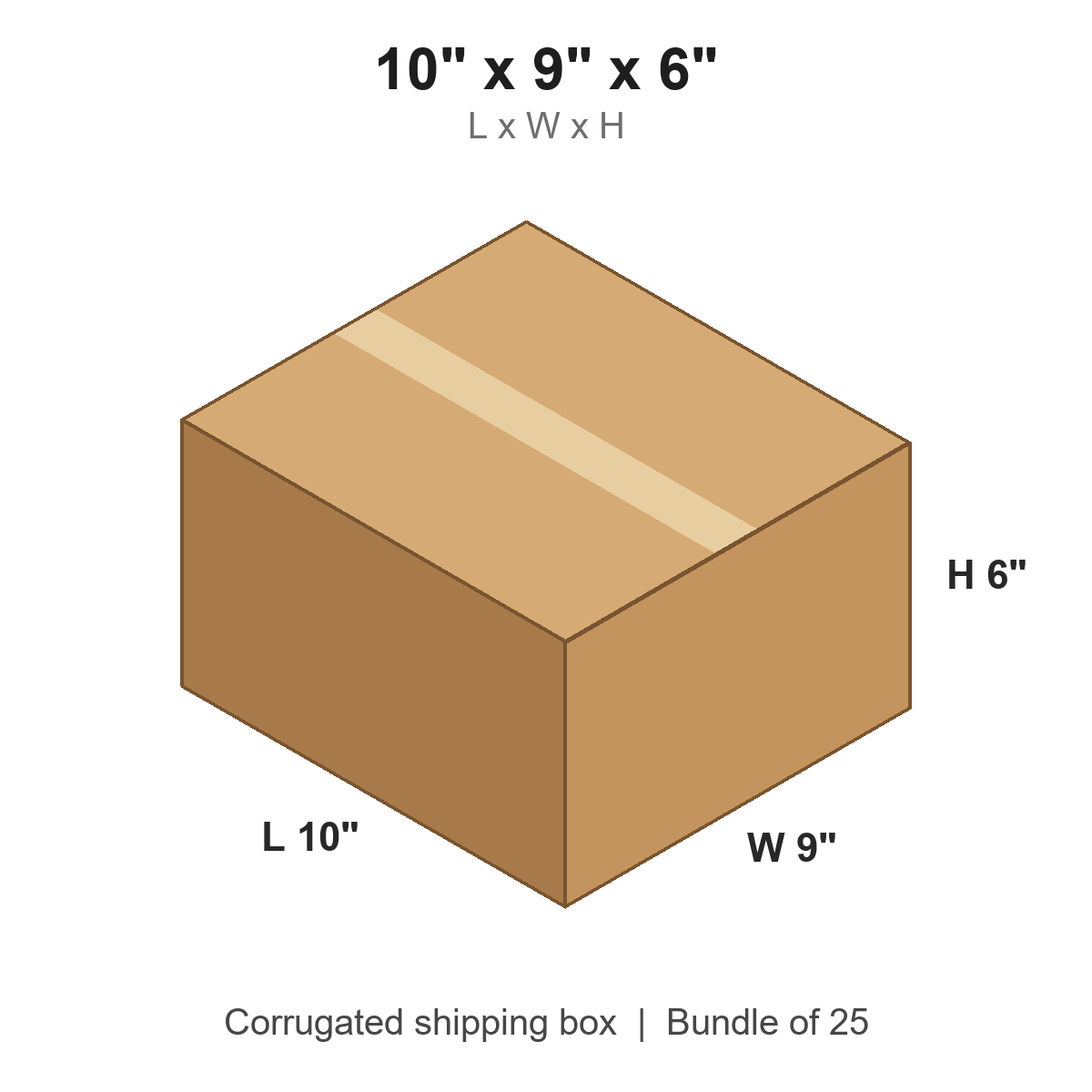 10x9x6 Corrugated Shipping Boxes (10 x 9 x 6 in), Bundle of 25
