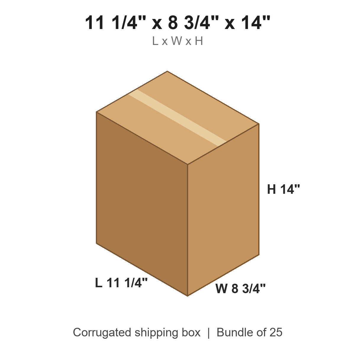 11.25x8.75x14 Corrugated Shipping Boxes (11 1/4 x 8 3/4 x 14 in), Bundle of 25