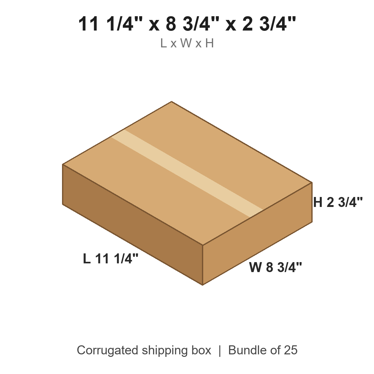 11.25x8.75x2.75 Flat Corrugated Shipping Boxes (11 1/4 x 8 3/4 x 2 3/4 in), Bundle of 25