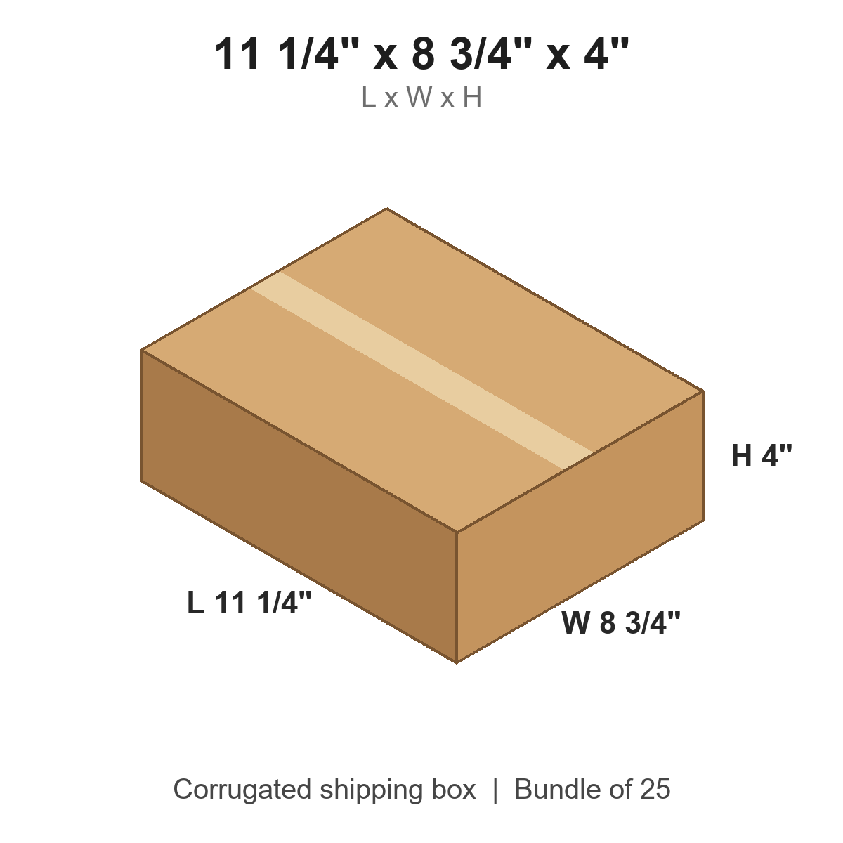 11.25x8.75x4 Flat Corrugated Shipping Boxes (11 1/4 x 8 3/4 x 4 in), Bundle of 25