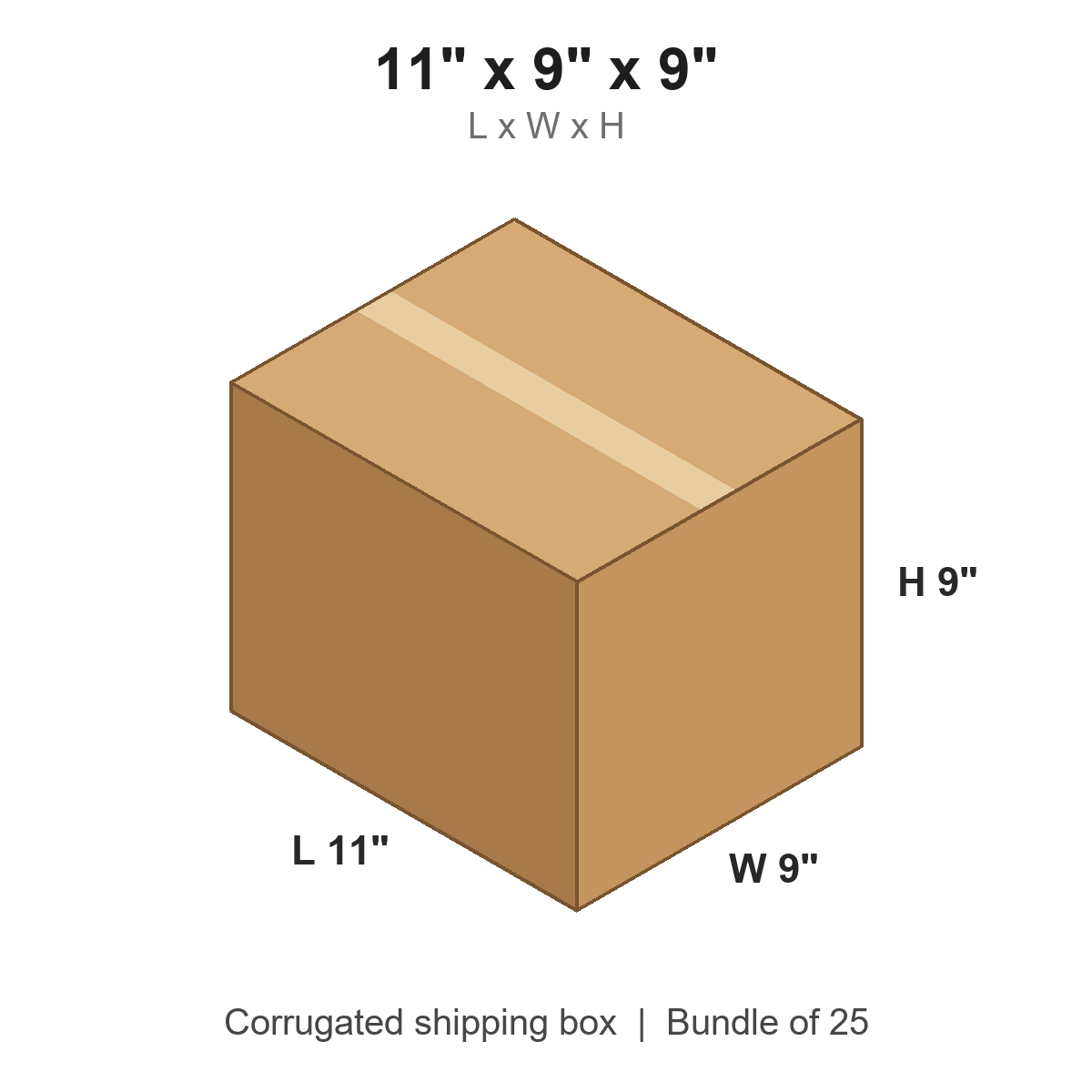 11x9x9 Corrugated Shipping Boxes (11 x 9 x 9 in), Bundle of 25