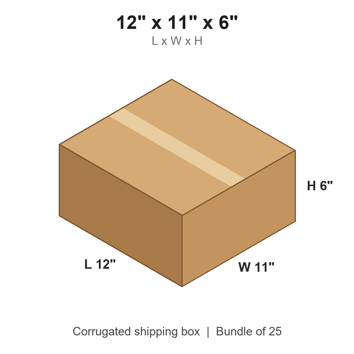 12x11x6 Corrugated Shipping Boxes (12 x 11 x 6 in), Bundle of 25