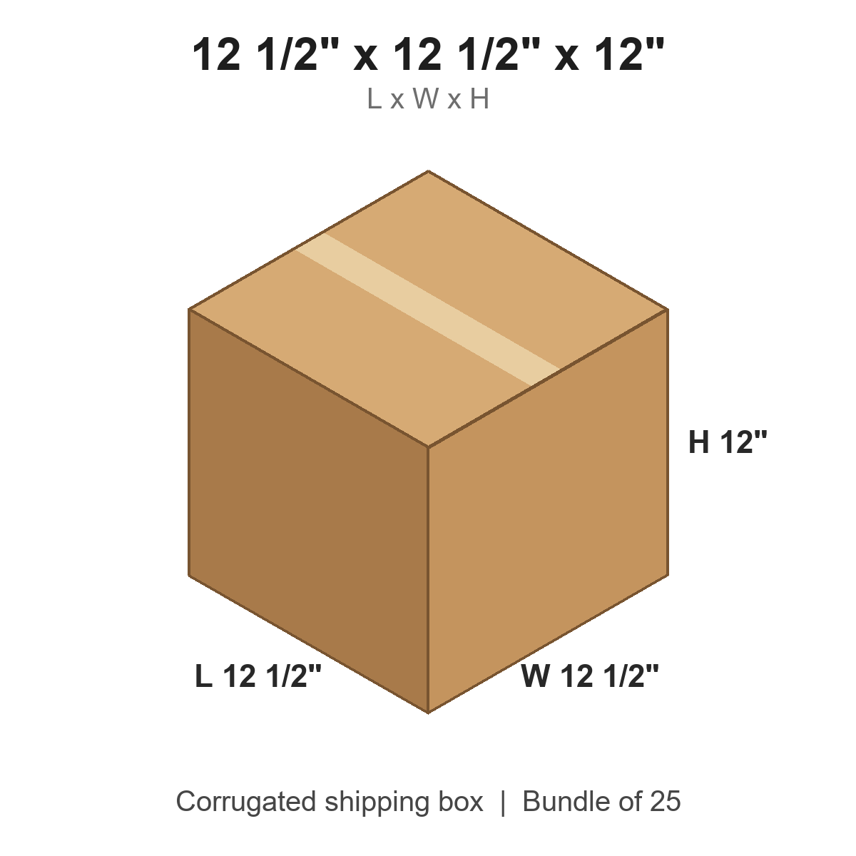 12.5x12.5x12 Corrugated Shipping Boxes (12 1/2 x 12 1/2 x 12 in), Bundle of 25