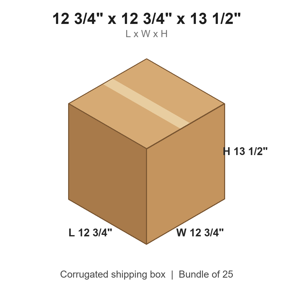 12.75x12.75x13.5 Corrugated Shipping Boxes (12 3/4 x 12 3/4 x 13 1/2 in), Bundle of 25