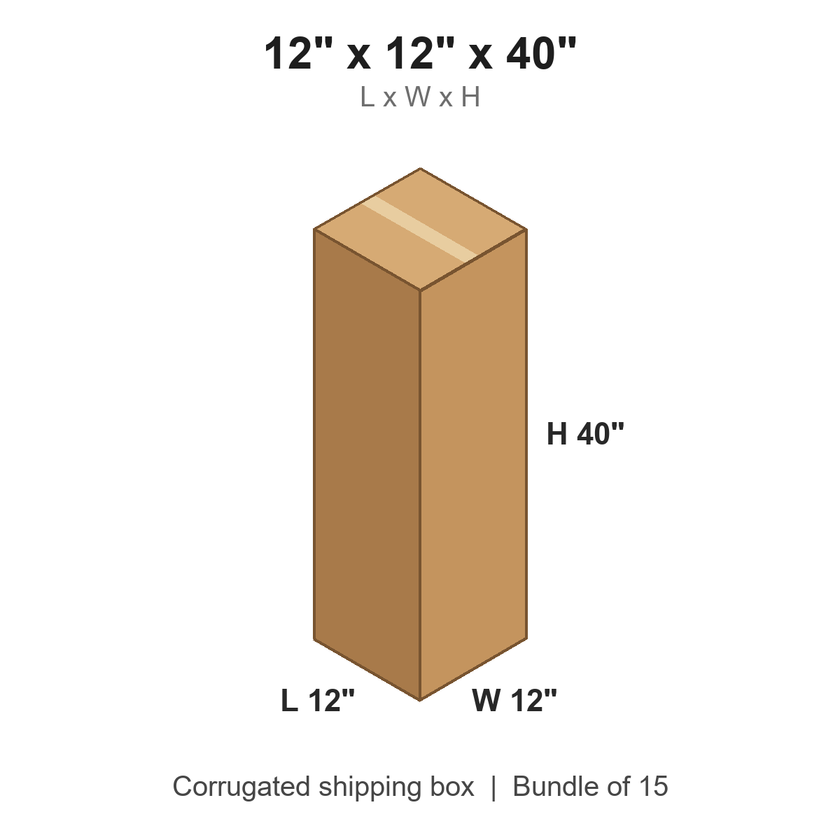12x12x40 Tall Corrugated Shipping Boxes (12 x 12 x 40 in), Bundle of 15