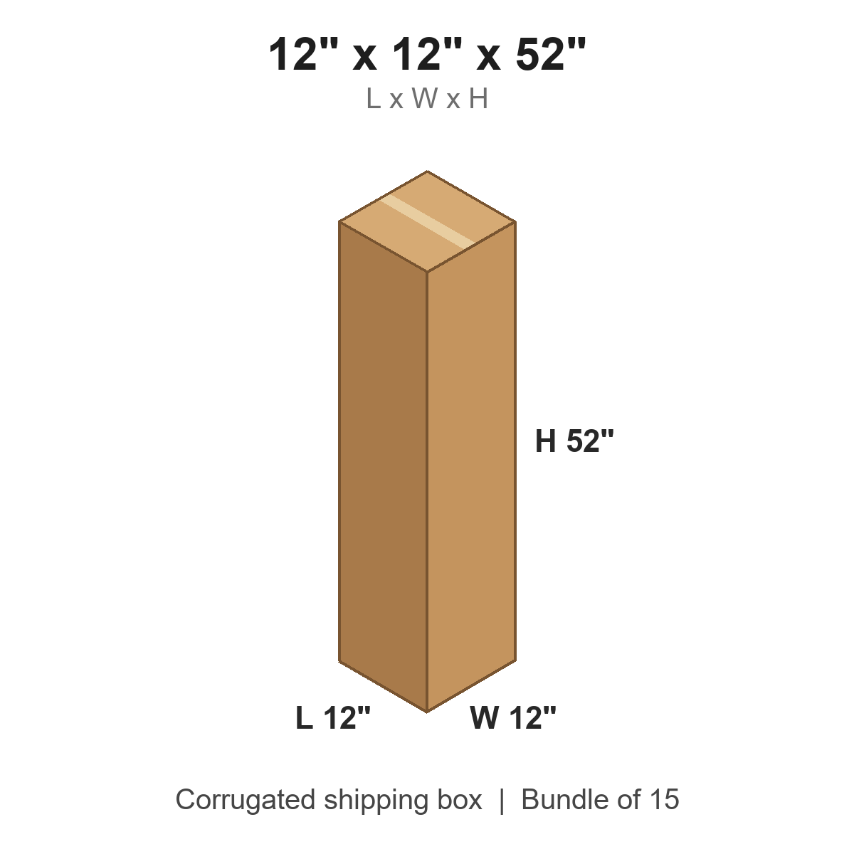 12x12x52 Tall Corrugated Shipping Boxes (12 x 12 x 52 in), Bundle of 15