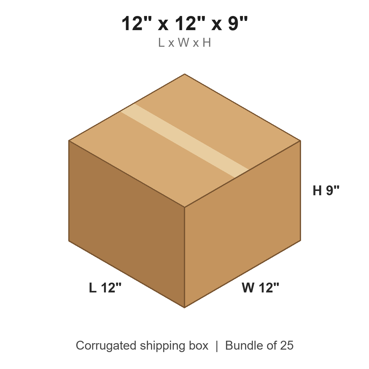 12x12x9 Corrugated Shipping Boxes (12 x 12 x 9 in), Bundle of 25