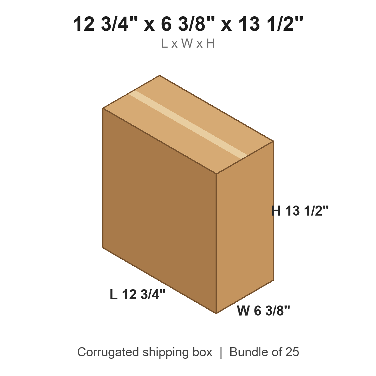 12.75x6.375x13.5 Corrugated Shipping Boxes (12 3/4 x 6 3/8 x 13 1/2 in), Bundle of 25