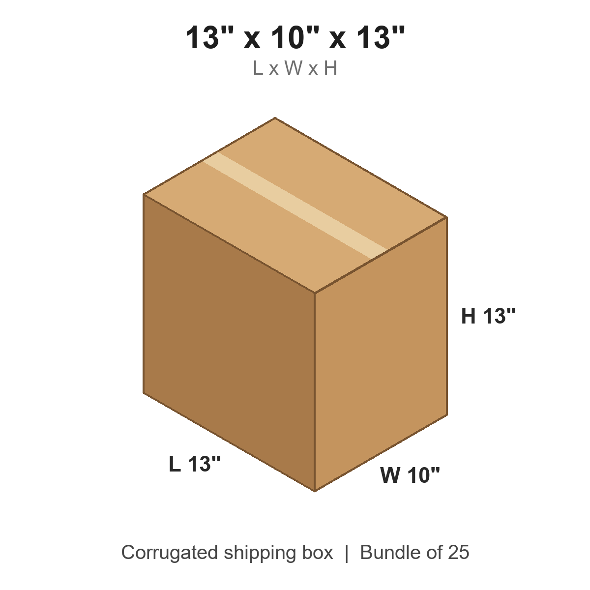 13x10x13 Corrugated Shipping Boxes (13 x 10 x 13 in), Bundle of 25