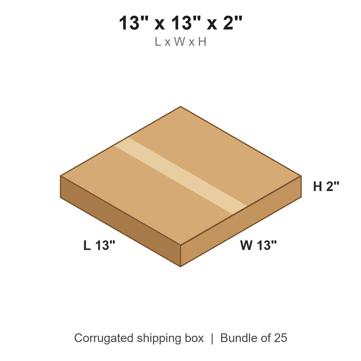 13x13x2 Flat Corrugated Shipping Boxes (13 x 13 x 2 in), Bundle of 25