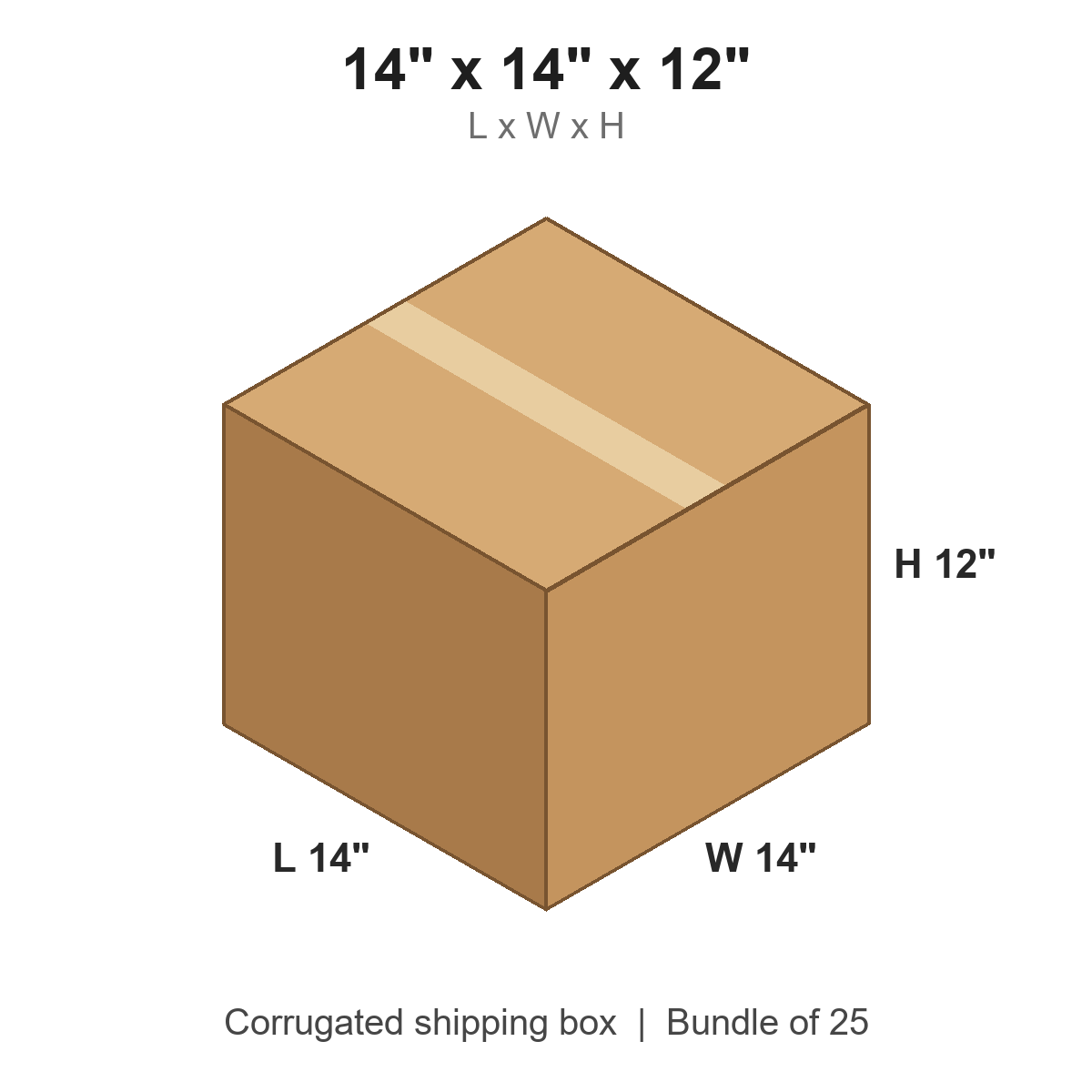 14x14x12 Corrugated Shipping Boxes (14 x 14 x 12 in), Bundle of 25