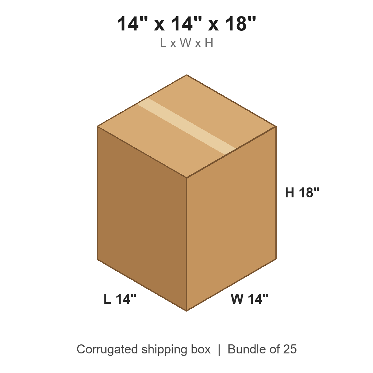 14x14x18 Corrugated Shipping Boxes (14 x 14 x 18 in), Bundle of 25