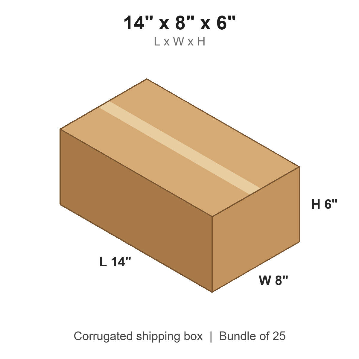 14x8x6 Corrugated Shipping Boxes (14 x 8 x 6 in), Bundle of 25