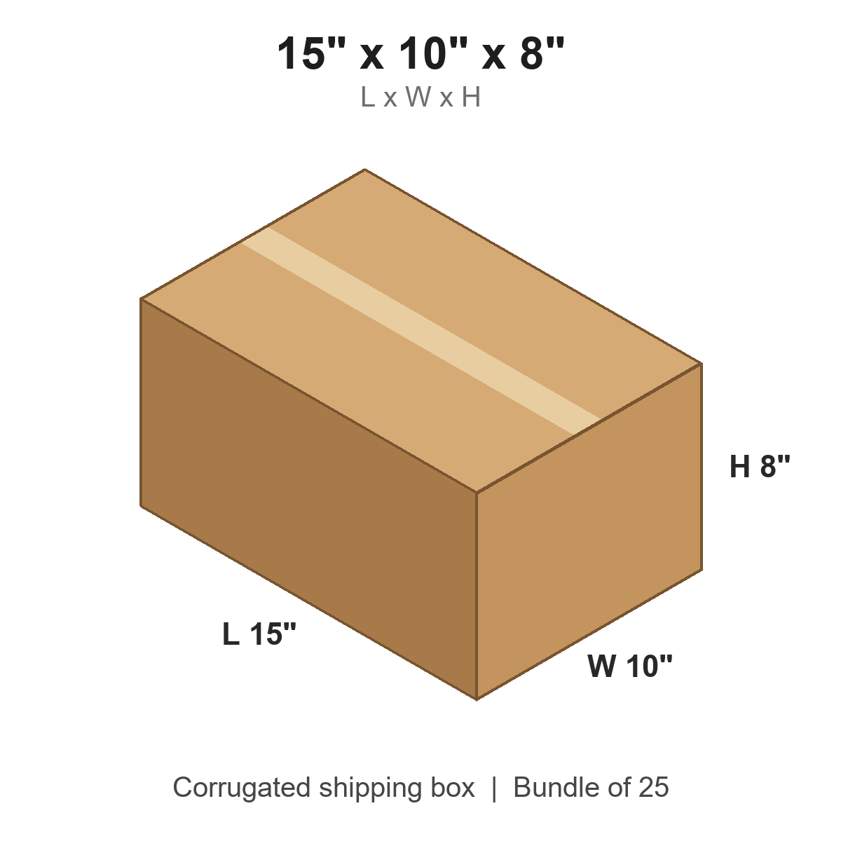 15x10x8 Corrugated Shipping Boxes (15 x 10 x 8 in), Bundle of 25