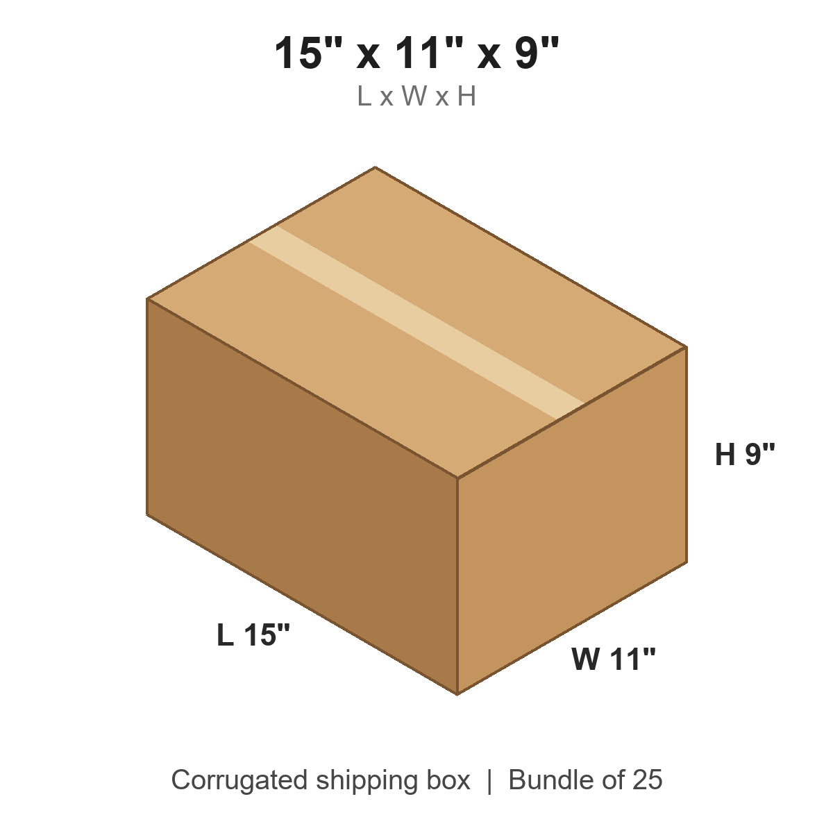 15x11x9 Corrugated Shipping Boxes (15 x 11 x 9 in), Bundle of 25