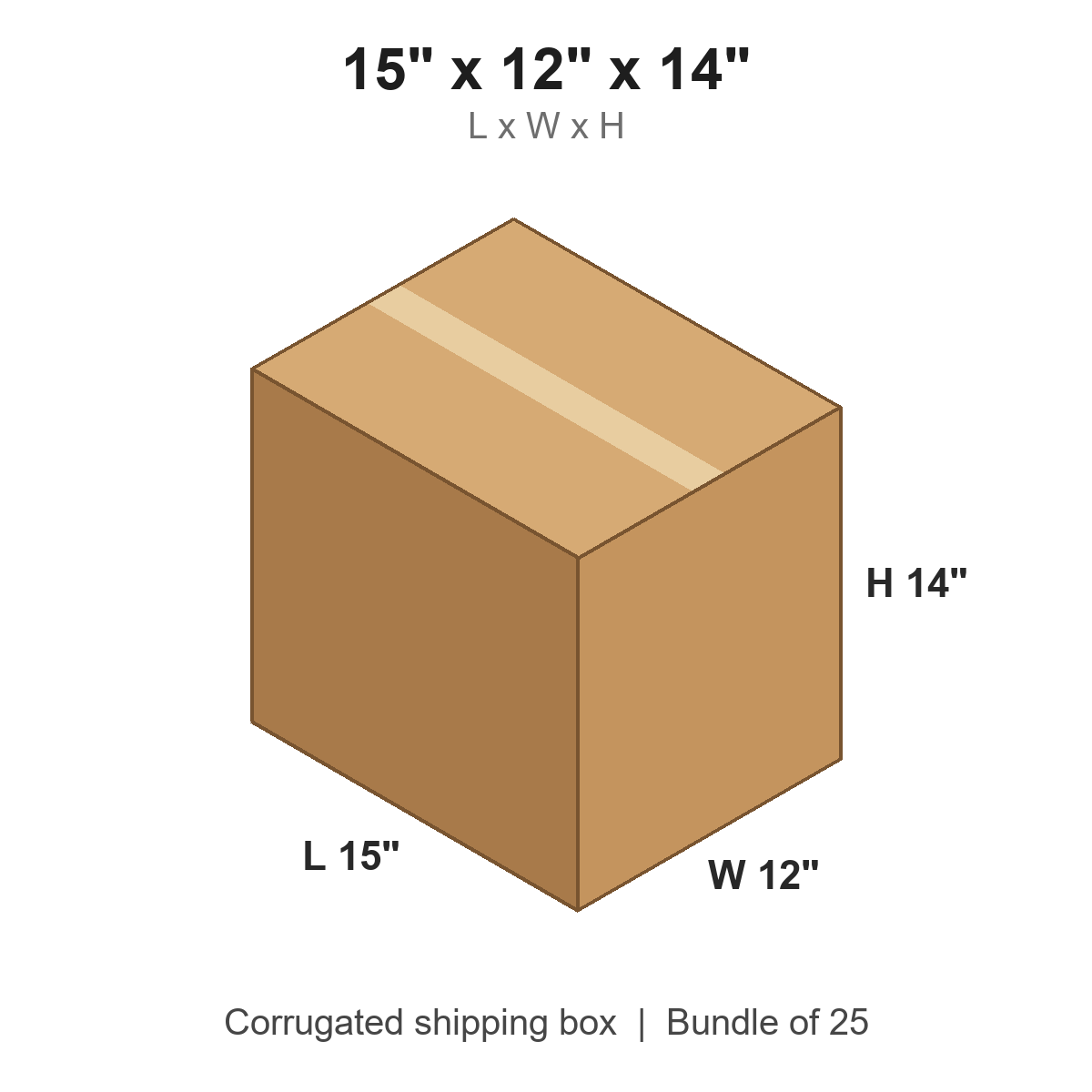 15x12x14 Corrugated Shipping Boxes (15 x 12 x 14 in), Bundle of 25