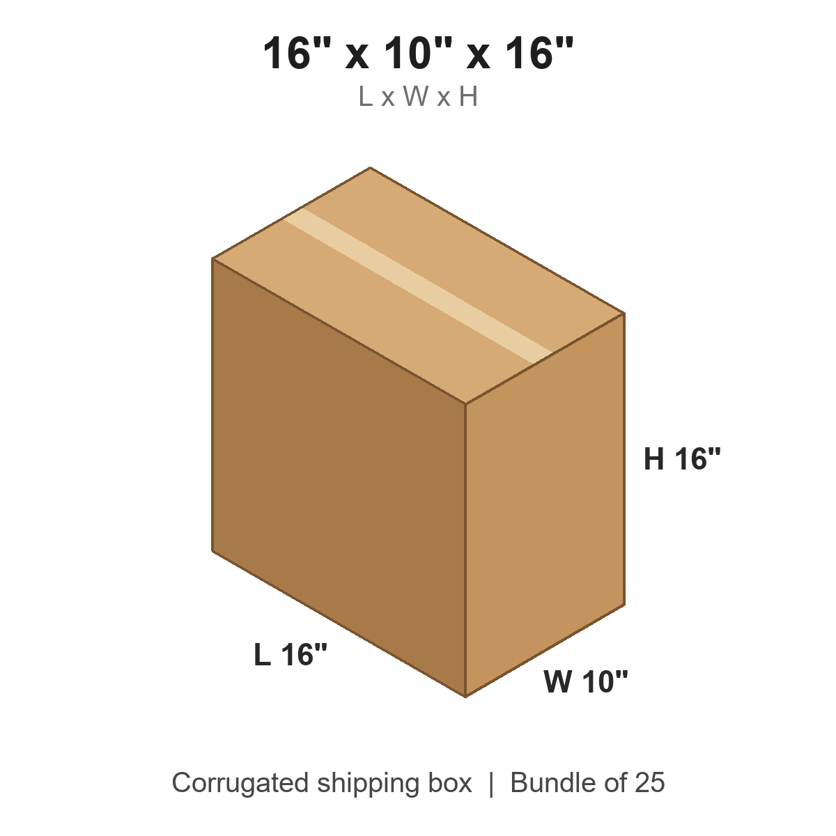 16x10x16 Corrugated Shipping Boxes (16 x 10 x 16 in), Bundle of 25