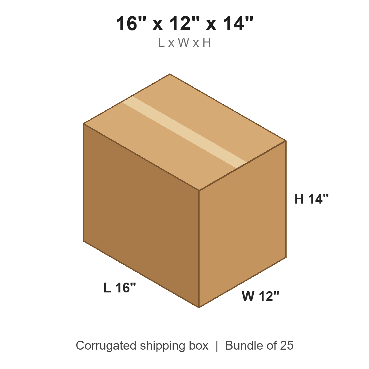 16x12x14 Corrugated Shipping Boxes (16 x 12 x 14 in), Bundle of 25