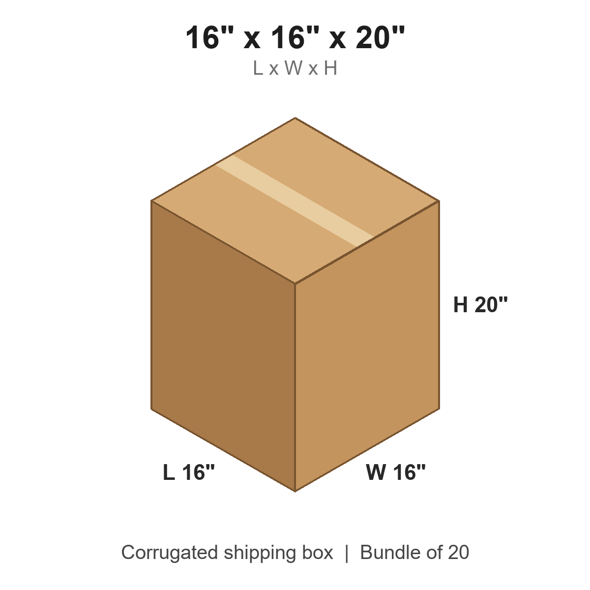 16x16x20 Corrugated Shipping Boxes (16 x 16 x 20 in), Bundle of 20