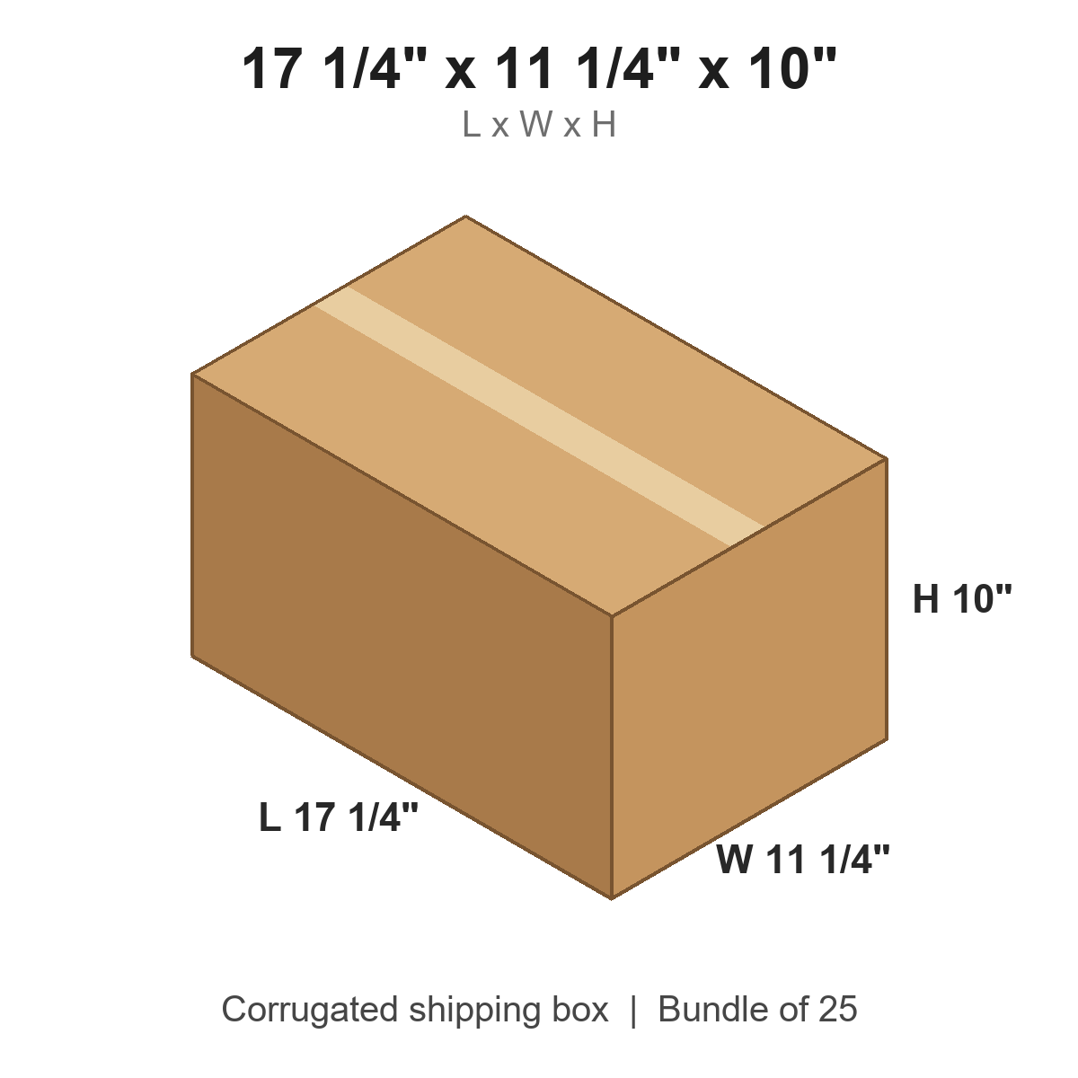 17.25x11.25x10 Corrugated Shipping Boxes (17 1/4 x 11 1/4 x 10 in), Bundle of 25