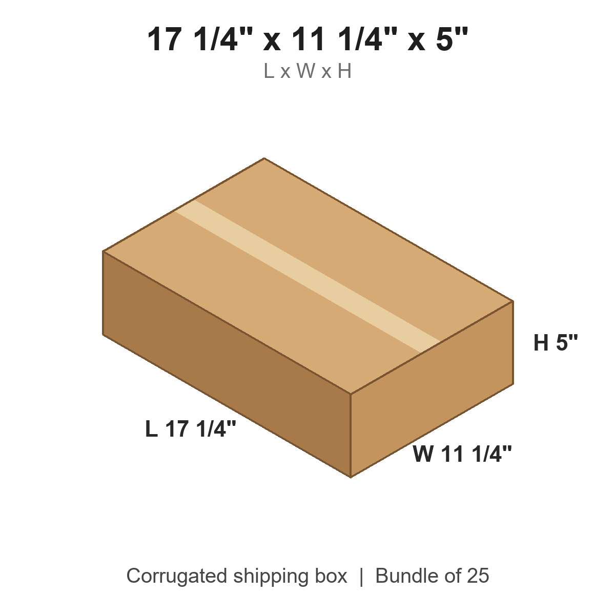 17.25x11.25x5 Flat Corrugated Shipping Boxes (17 1/4 x 11 1/4 x 5 in), Bundle of 25