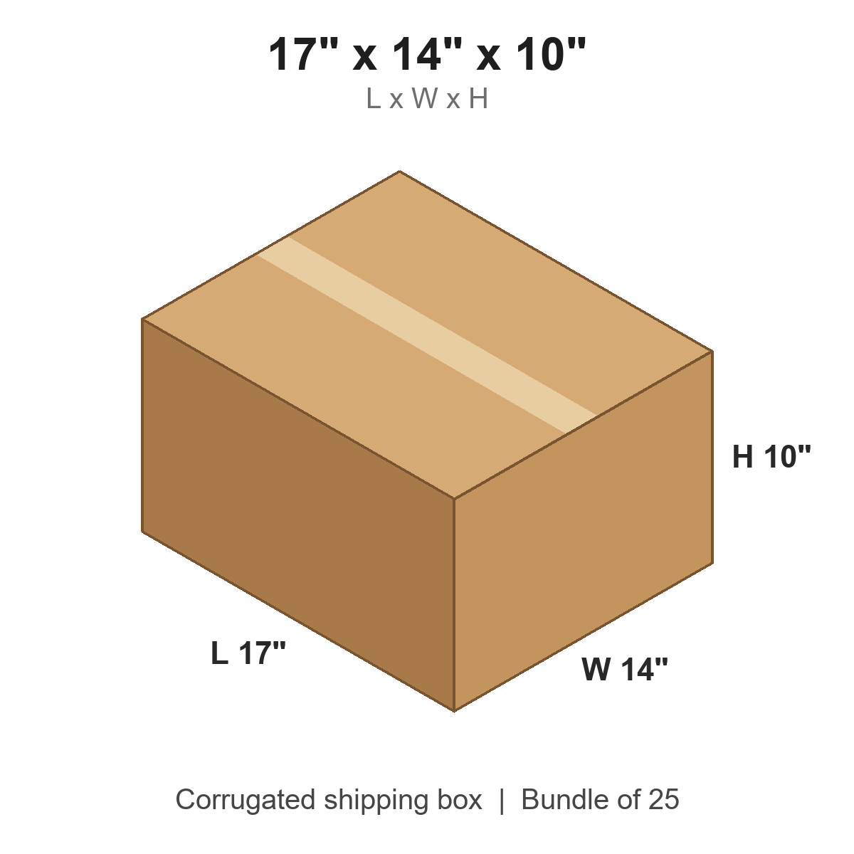 17x14x10 Corrugated Shipping Boxes (17 x 14 x 10 in), Bundle of 25