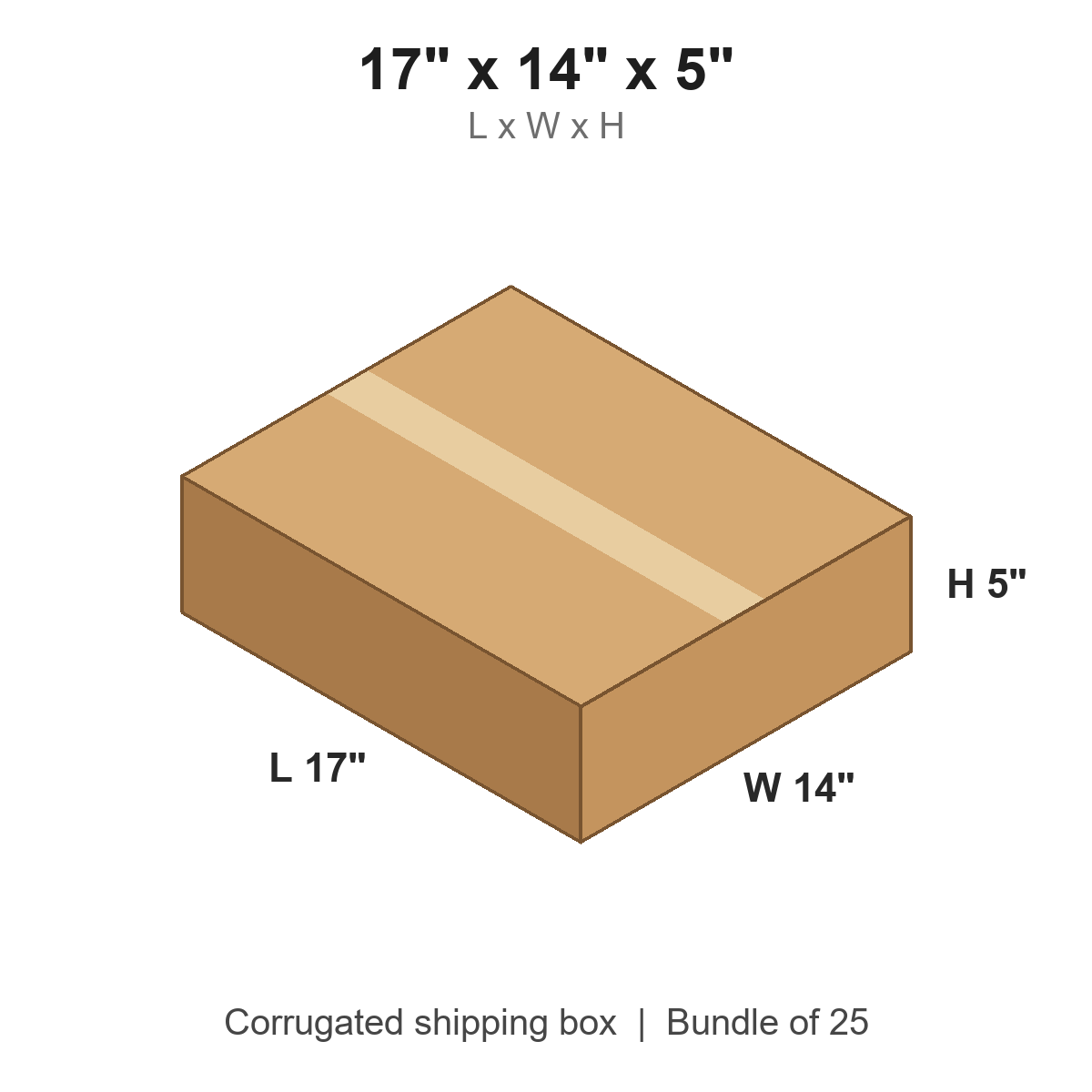 17x14x5 Flat Corrugated Shipping Boxes (17 x 14 x 5 in), Bundle of 25