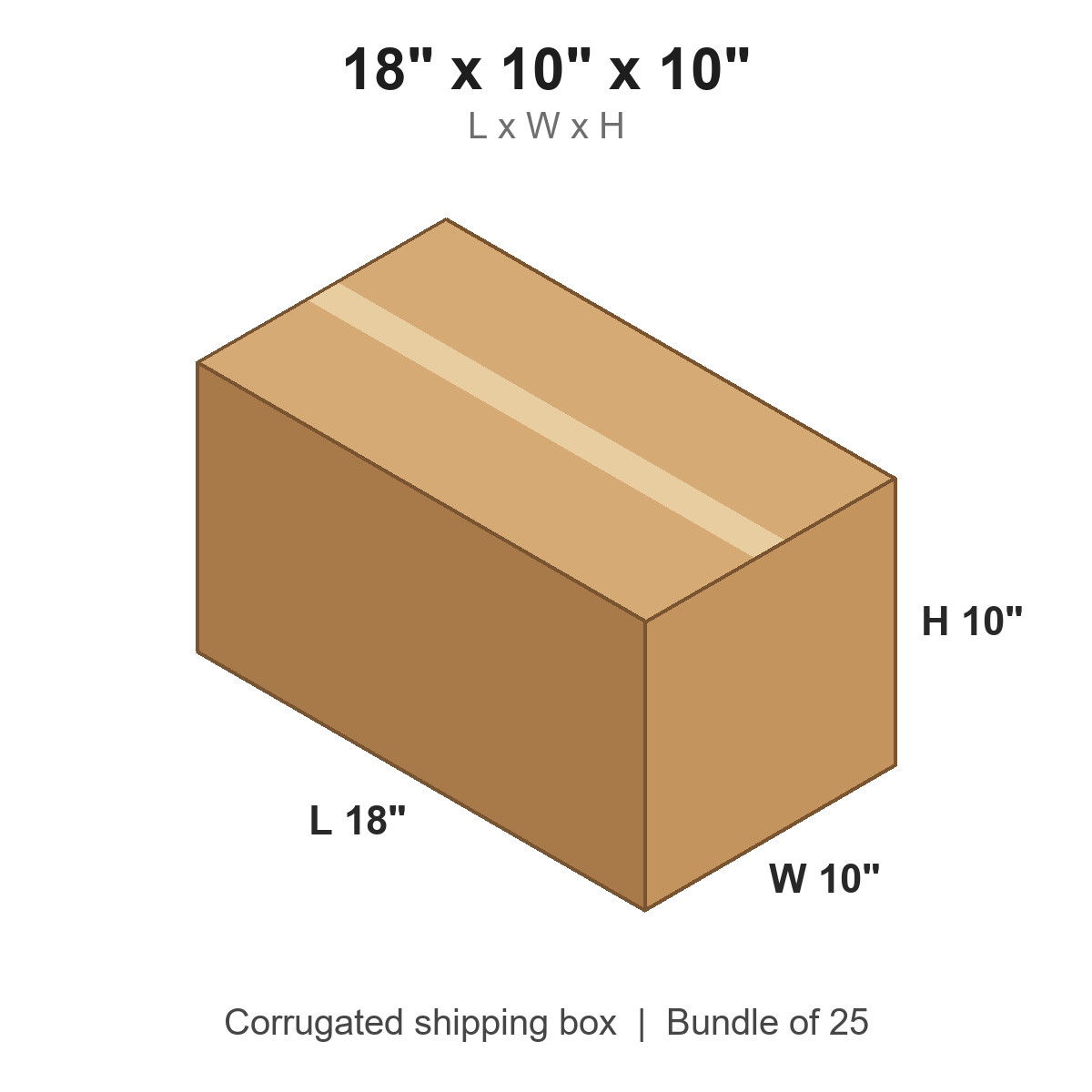 18x10x10 Corrugated Shipping Boxes (18 x 10 x 10 in), Bundle of 25